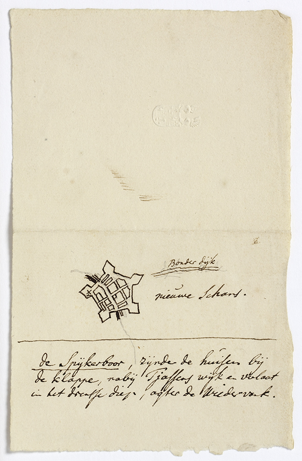 Kaartschets Nieuweschans en notitie De Spijkerboor